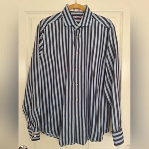 Robert Graham Blue and Gray‎ Striped Dress Shirt Suze L/ 16.5/42